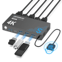 Hearvo USB 3.0 HDMI KVM Switch 1 Monitor 2 Computers