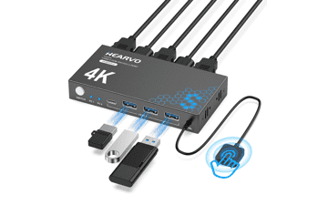 Hearvo USB 3.0 HDMI KVM Switch 1 Monitor 2 Computers
