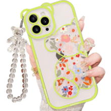 IAIYOXI iPhone 11 Lime Green Floral Bear Case with Strap