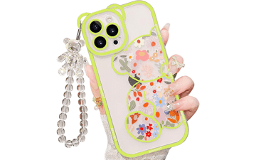 IAIYOXI iPhone 11 Lime Green Floral Bear Case with Strap