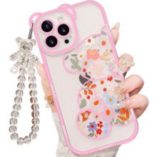 IAIYOXI iPhone 14 Pro Clear Case with Bear Flowers & Strap