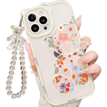 IAIYOXI iPhone 7 Clear Bear‑Flower Case with Strap