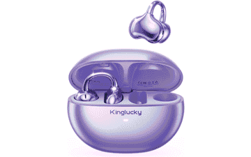 Kinglucky Clip‑On Earbuds – 40H Playtime, Bluetooth 6.0, Purple