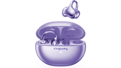 Kinglucky Clip‑On Earbuds – 40H Playtime, Bluetooth 6.0, Purple