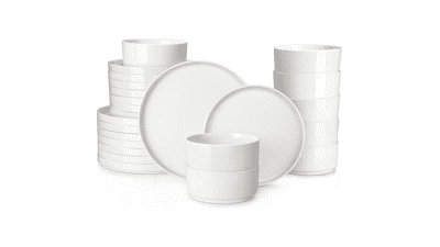MALACASA 24-Piece White Porcelain Dinnerware Set