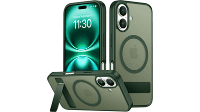 SPIDERCASE Magnetic iPhone 16 Case – 3‑Way Stand, Military Grade Protection, Dark Green