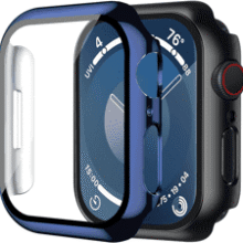 Smiling 2-Pack Apple Watch SE 40mm Hard PC Case with Tempered Glass Protector (Black & Blue)