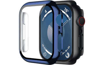 Smiling 2-Pack Apple Watch SE 40mm Hard PC Case with Tempered Glass Protector (Black & Blue)