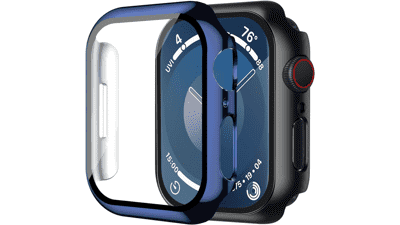 Smiling 2-Pack Apple Watch SE 40mm Hard PC Case with Tempered Glass Protector (Black & Blue)