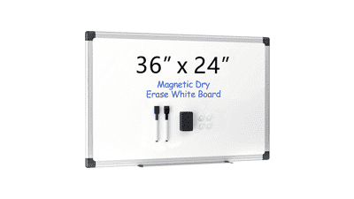 VUSIGN 36x24 Magnetic Whiteboard with Frame, Eraser & Markers