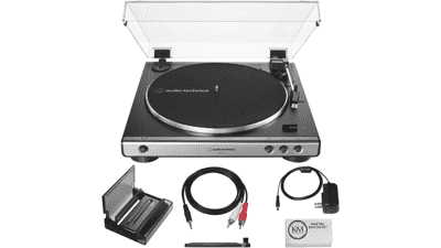 Audio-Technica AT‑LP60X Turntable Bundle with Cleaning Tool & Stand
