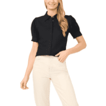 CeCe Women's Scallop Trim Button-Up Top