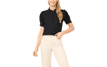 CeCe Women's Scallop Trim Button-Up Top