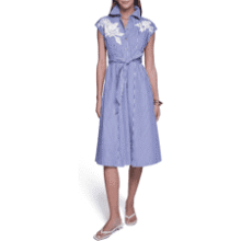Halston Women's Cap Sleeve Midi Shirt Dress with Floral Applique