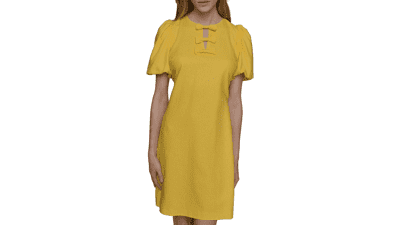 Karl Lagerfeld Women's Mini Dress with Puff Sleeves & Bow Neck