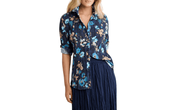 NIC+Zoe Women's Patterned Crinkle Cotton Shirt
