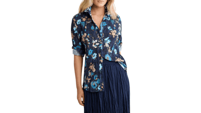 NIC+Zoe Women's Patterned Crinkle Cotton Shirt