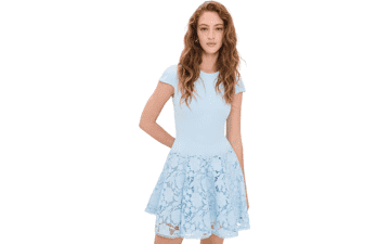 Self Portrait Blue Crepe Lace Mini Dress