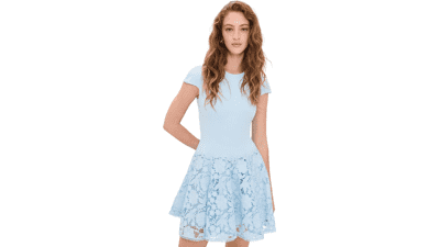 Self Portrait Blue Crepe Lace Mini Dress