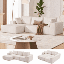 108" Boneless Cloud Sectional Sofa – Beige Corduroy Convertible Couch