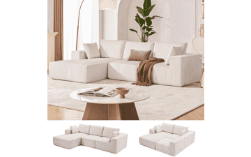 108" Boneless Cloud Sectional Sofa – Beige Corduroy Convertible Couch