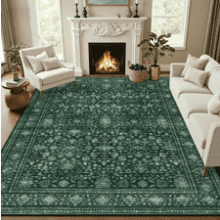 10x14 Washable Deep Green Vintage Area Rug