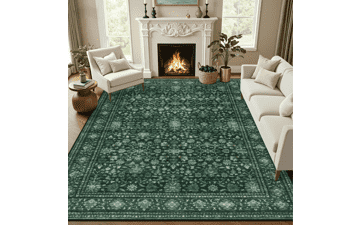 10x14 Washable Deep Green Vintage Area Rug