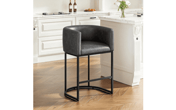 26" Counter Height Bar Stools – Modern Barrel Design with Backrest & Arms