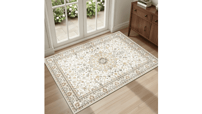 2x3 Washable Beige Vintage Boho Area Rug