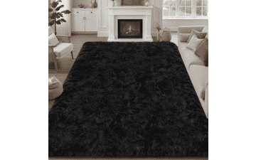 8x10 Fluffy Black Shag Area Rug