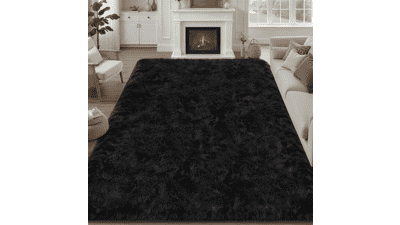 8x10 Fluffy Black Shag Area Rug