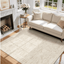 Aelenmu 5x7 Washable Beige Area Rug – Pet Proof, Low-Pile, Non-Slip