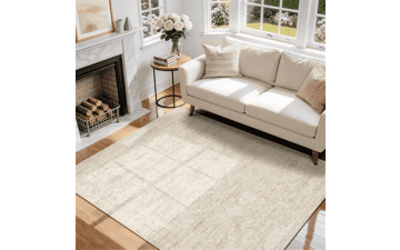 Aelenmu 5x7 Washable Beige Area Rug – Pet Proof, Low-Pile, Non-Slip