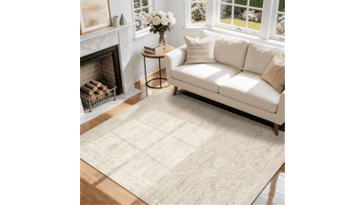 Aelenmu 5x7 Washable Beige Area Rug – Pet Proof, Low-Pile, Non-Slip