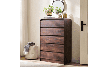 Aitjunz 5-Drawer Curved Dresser, 45" Tall, Brown