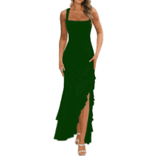 BORIFLORS Women's Ruched Maxi Cocktail Dress – Elegant Bodycon, Square Neck