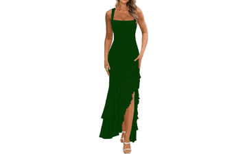 BORIFLORS Women's Ruched Maxi Cocktail Dress – Elegant Bodycon, Square Neck
