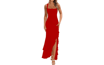 BORIFLORS Women's Ruched Maxi Cocktail Dress – Elegant Wedding Guest