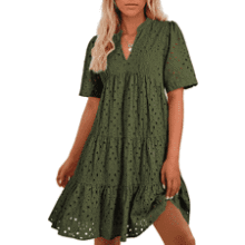 BTFBM Eyelet Boho Summer Dress – V-Neck, Ruffle A‑Line