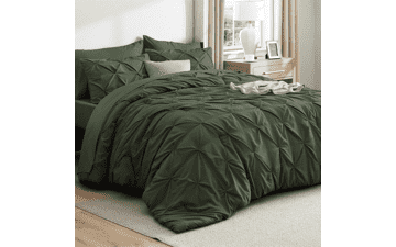 Bedsure Twin Comforter Set Olive Green – 5 Piece Bed in a Bag