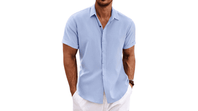 COOFANDY Men's Linen Short Sleeve Shirt