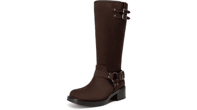 DREAM PAIRS Women's Moto Knee High Biker Boots