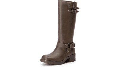 DREAM PAIRS Women's Moto Knee High Boots with Adjustable Buckles