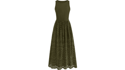 Dowerme Women’s Sleeveless Lace Cotton Maxi Dress – Boho A‑Line with Pockets