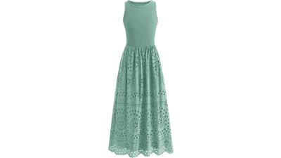 Dowerme Women’s Sleeveless Lace Cotton Maxi Dress – Summer A‑Line Boho Sundress