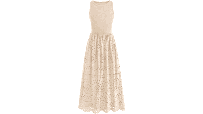 Dowerme Women’s Sleeveless Lace Cotton Maxi Dress