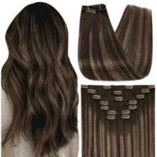 Full Shine 12" Clip-In Hair Extensions – Remy Brown Balayage, 7 Pieces