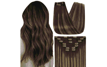 Full Shine 12" Clip-In Hair Extensions – Remy Brown Balayage, 7 Pieces