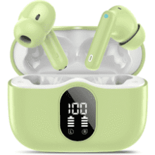 Grass Green 2026 Bluetooth 5.4 Wireless Earbuds – Noise Cancelling, LED, Waterproof