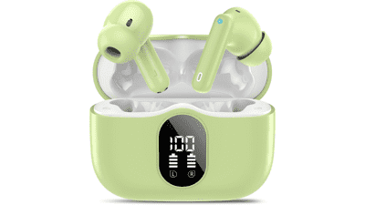 Grass Green 2026 Bluetooth 5.4 Wireless Earbuds – Noise Cancelling, LED, Waterproof
